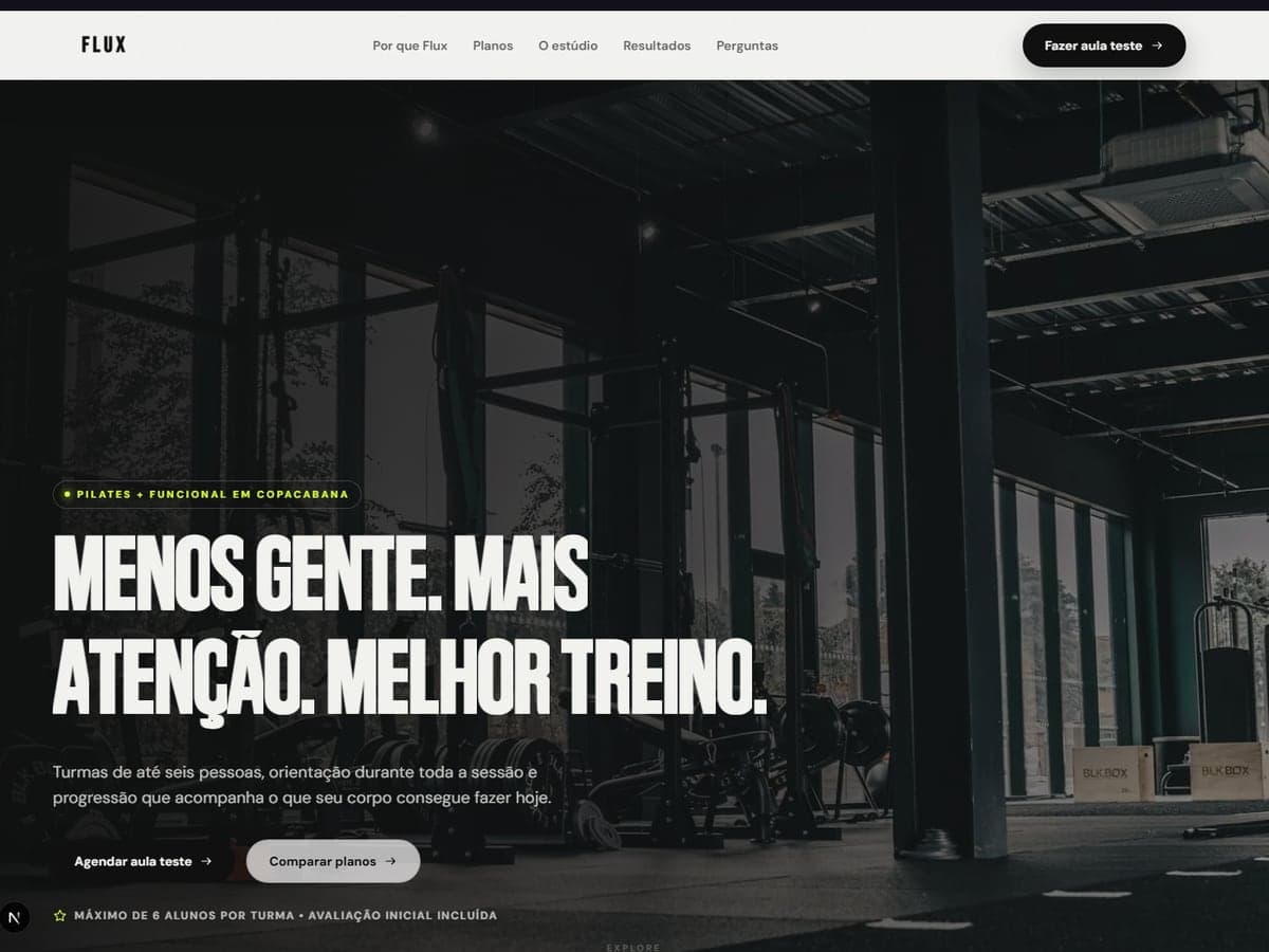Página inicial do site do Estúdio Flux