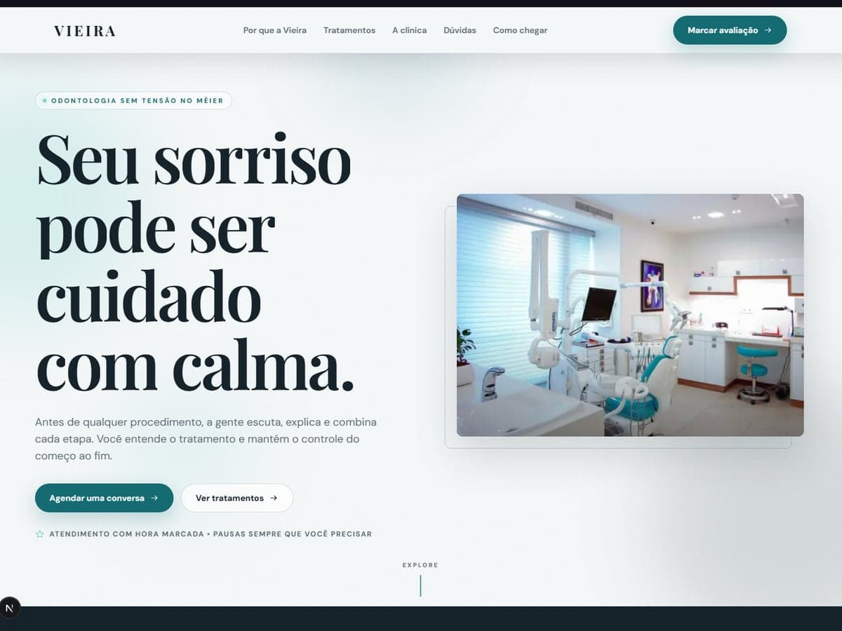 Página inicial do site da Odontologia Vieira