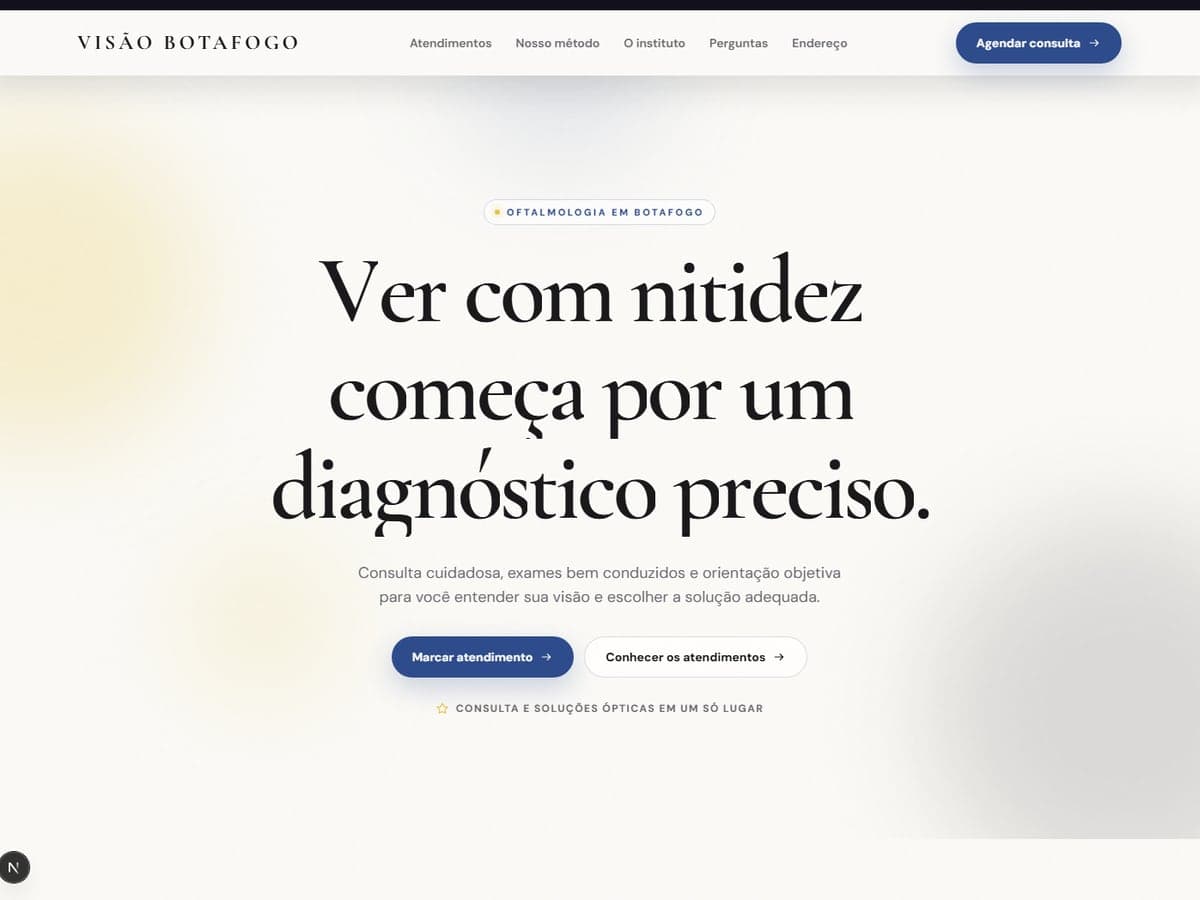 Página inicial do site do Instituto Visão Botafogo