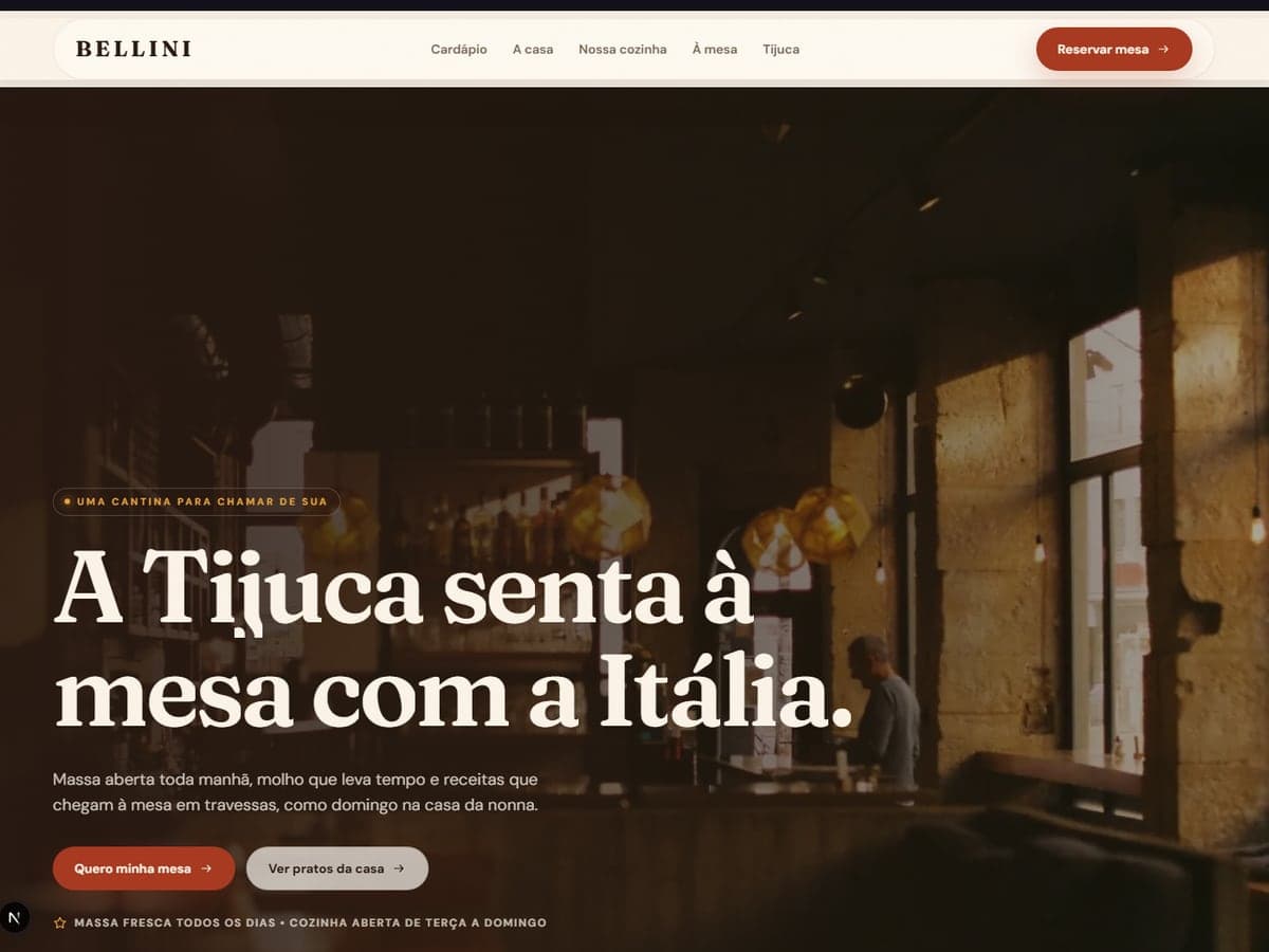Página inicial do site da Cantina Bellini